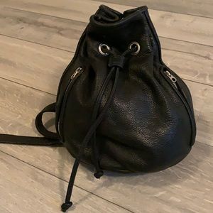 Rugby North America Black leather bucket back pack